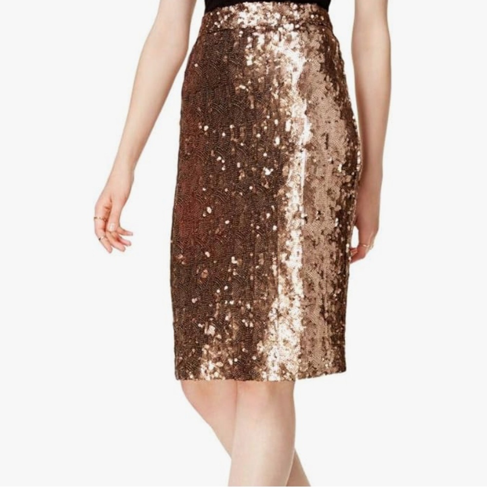 Bar III Bronze Sequin Pencil Skirt Sz M EUC